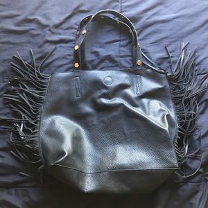 Black leather tote bag